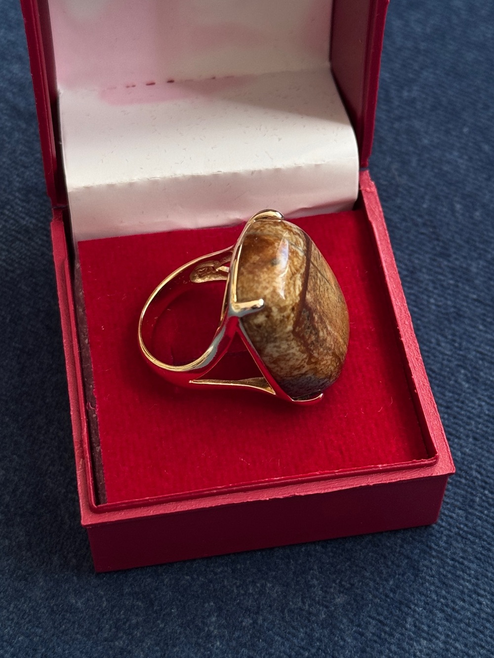 Stunning 925 Sterling Silver Gold plated with Brown Jasper stone Cocktail Ring
